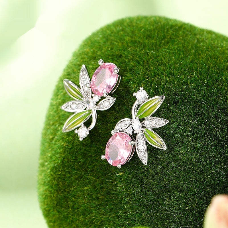 Green Palm Leaf Stud Earrings