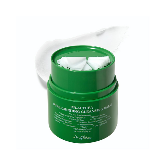 Dr. Althea Pure Grinding Cleansing Balm green jar with hygienic grinding design for sensitive skin makeup removal