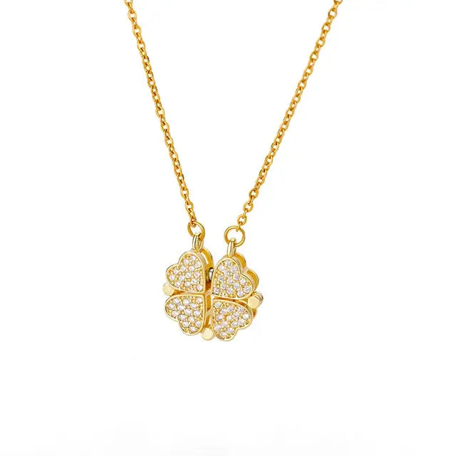 Magnet Heart Four Leaf Clover Pendant Necklace BrightBox