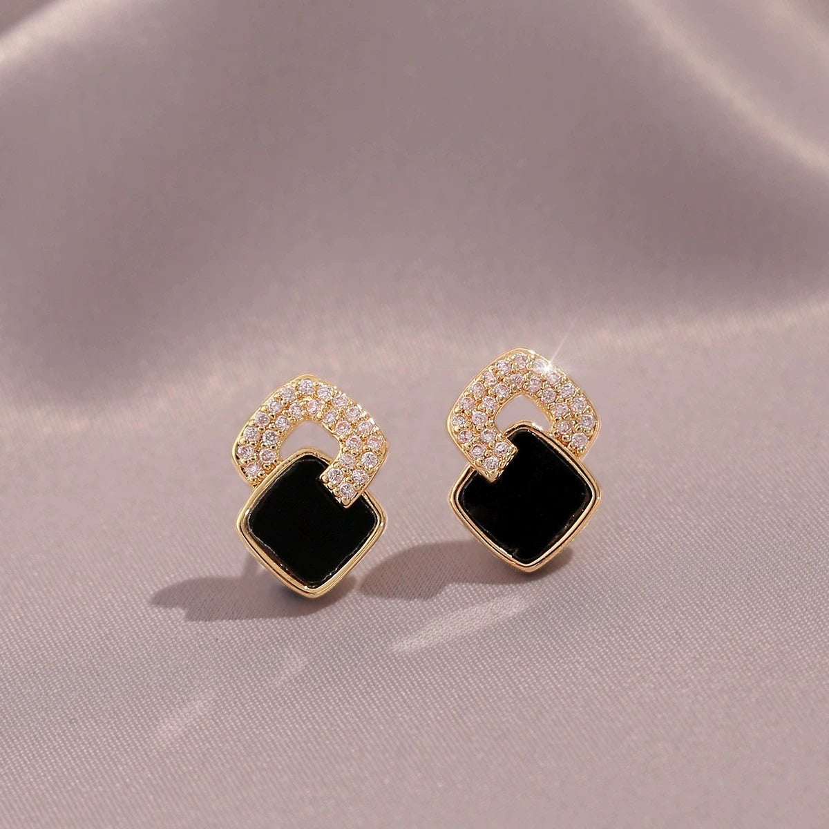 Women's Cross Black Square Earrings