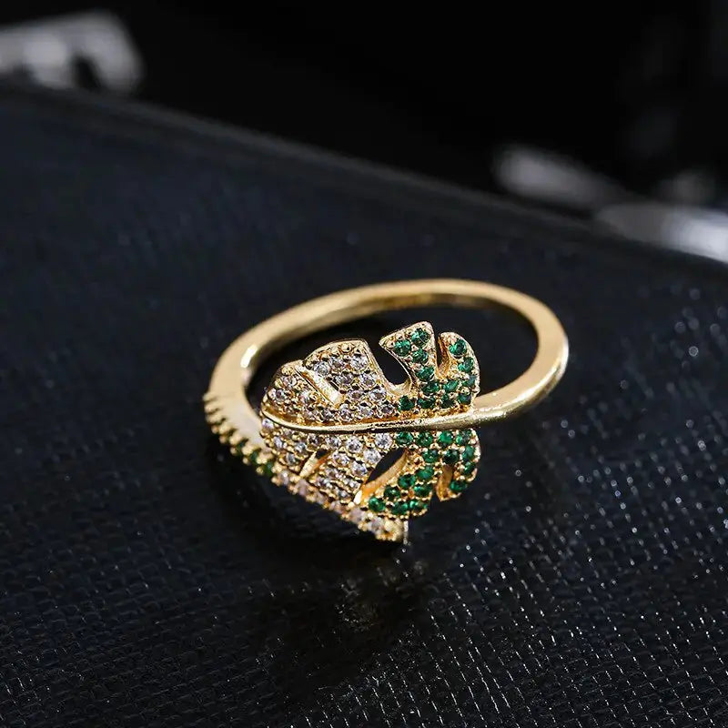 Leaf Branch Shape Zircon Adjustable Open Ring BrightBox