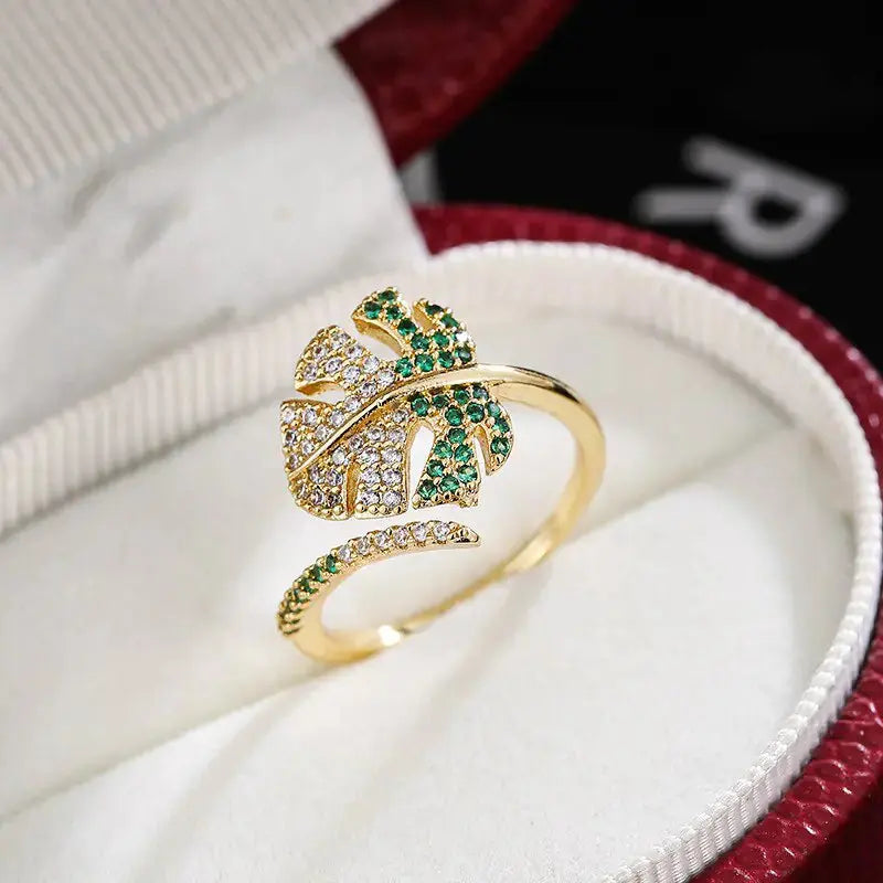 Leaf Branch Shape Zircon Adjustable Open Ring BrightBox