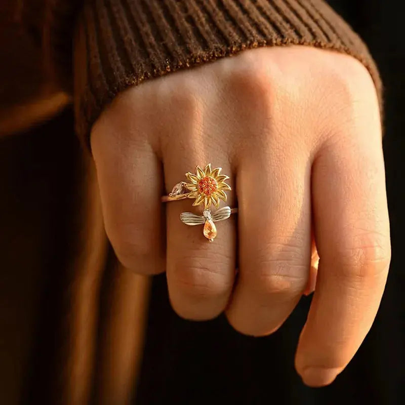 Adjustable Spinning Sunflower Anti Stress Ring BrightBox