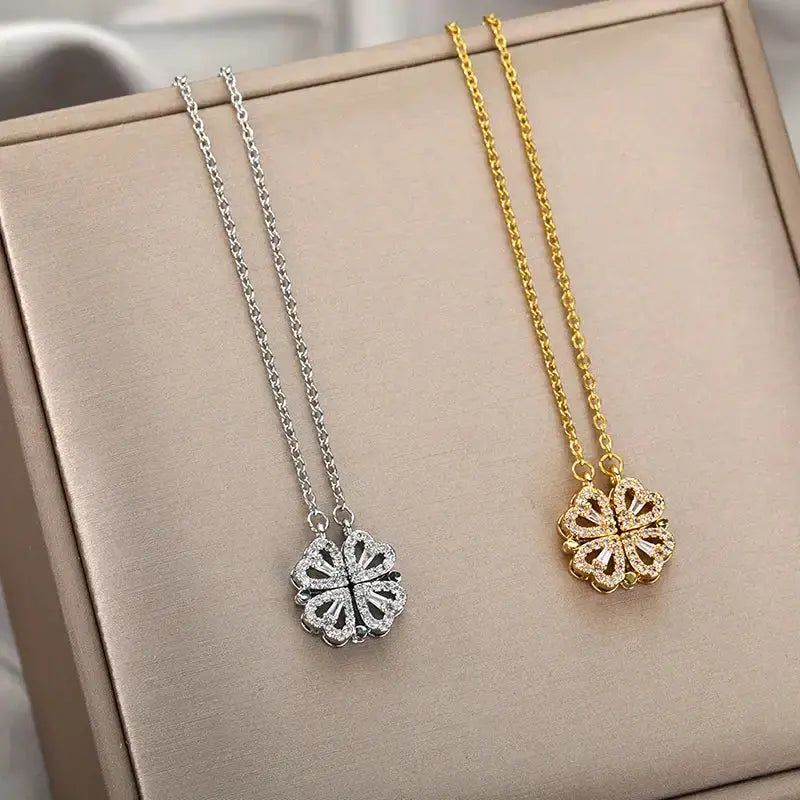 Magnet Heart Four Leaf Clover Pendant Necklace BrightBox