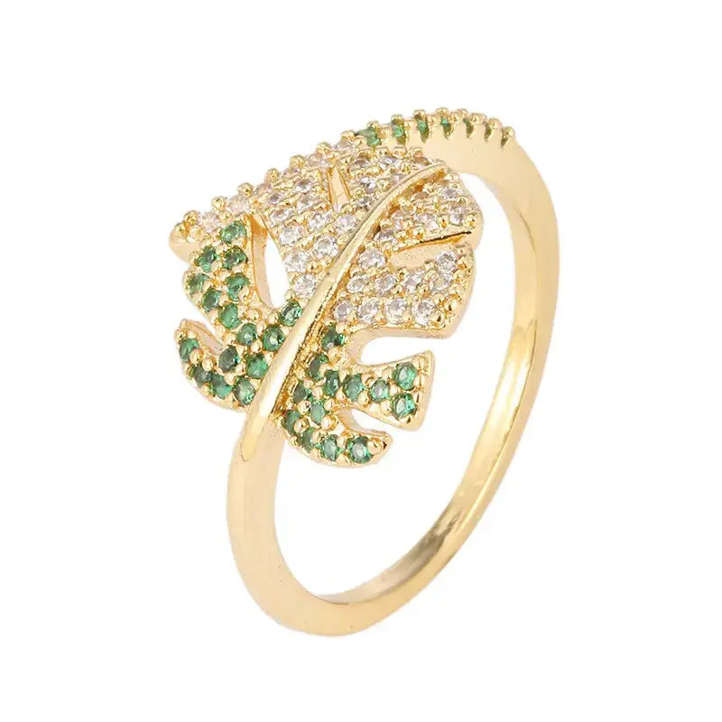 Leaf Branch Shape Zircon Adjustable Open Ring BrightBox