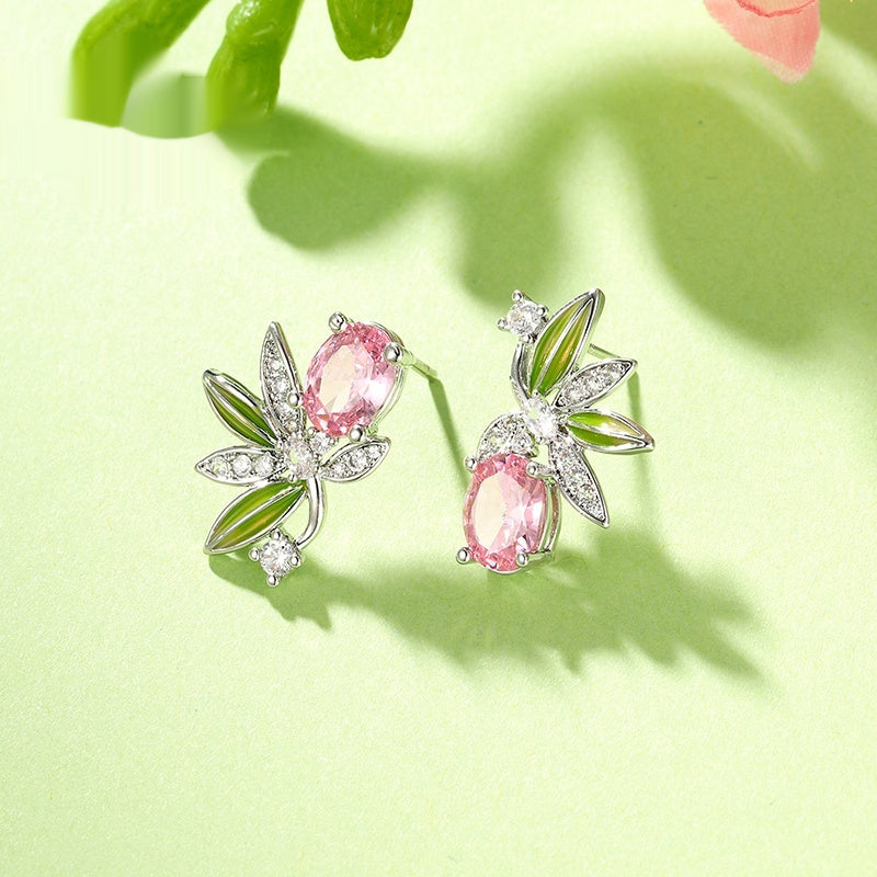 Green Palm Leaf Stud Earrings