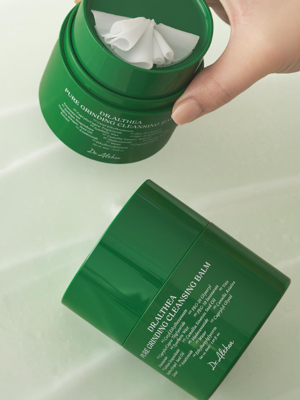 Dr. Althea Pure Grinding Cleansing Balm green jar with hygienic grinding design for sensitive skin makeup removal