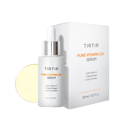 TIRTIR Pure Vitamin C24 Serum bottle surrounded by citrus fruit slices representing vitamin C rich ingredients