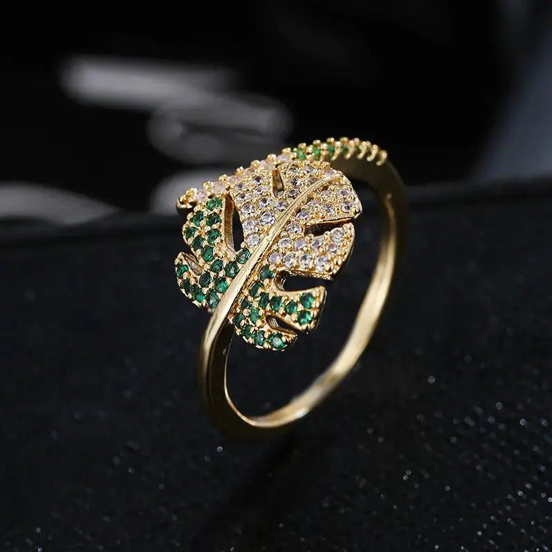 Leaf Branch Shape Zircon Adjustable Open Ring BrightBox