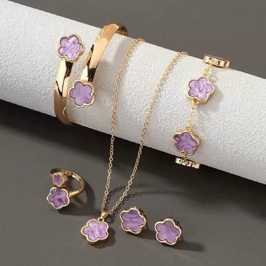 Flower 5-piece Necklace Bracelet set