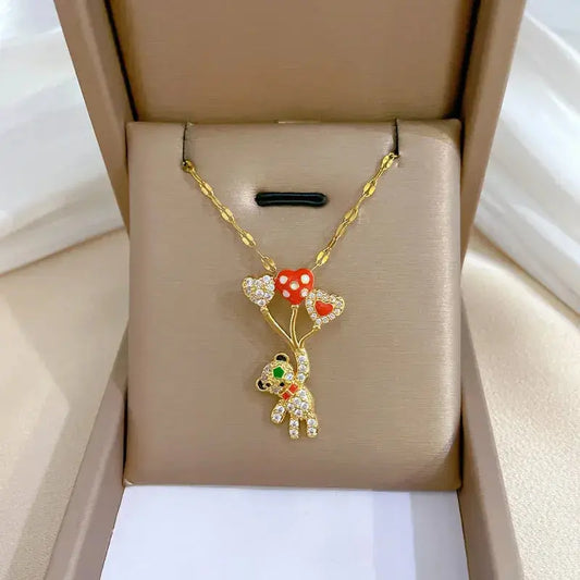 Trend Balloon Bear Full Zircon Necklace BrightBox