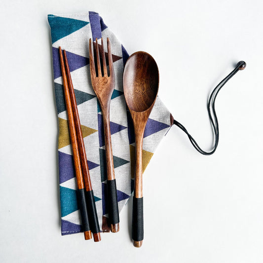 Reusable Natural Wood Cutlery Set