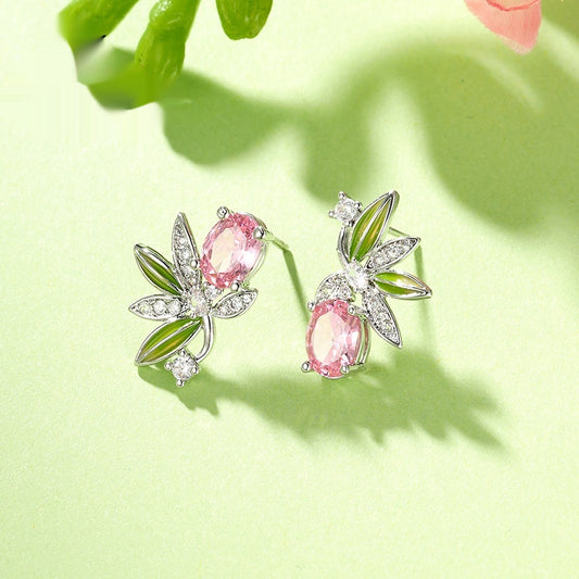 Green Palm Leaf Stud Earrings