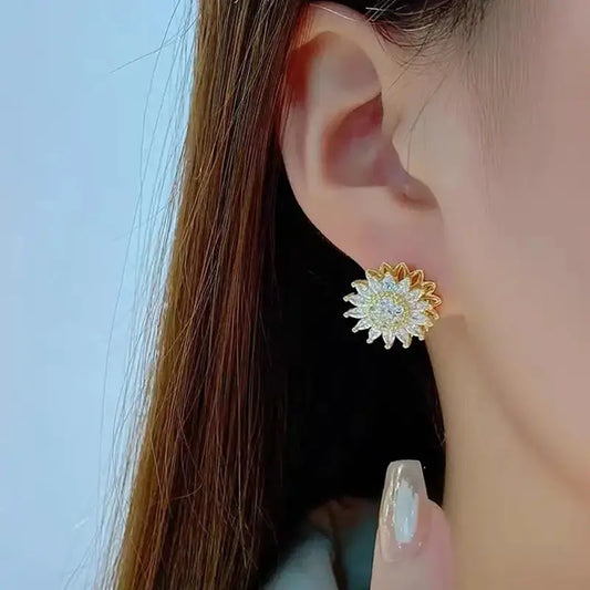 Rotatable Sunflower Zircon Earrings Set BrightBox