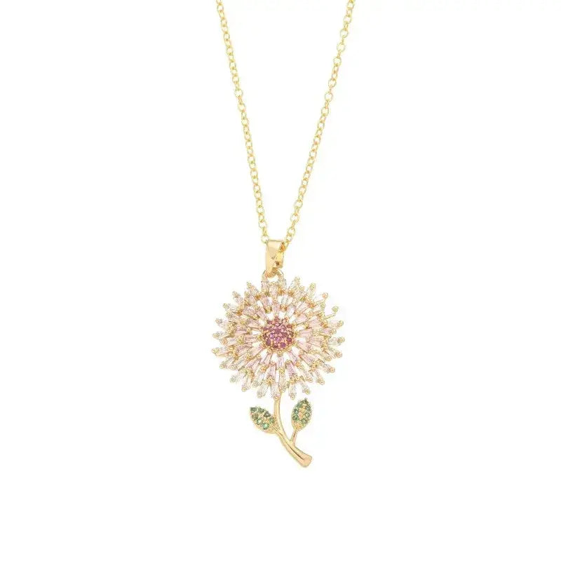 Never Fade Pink Sunflower Pendant Necklace BrightBox