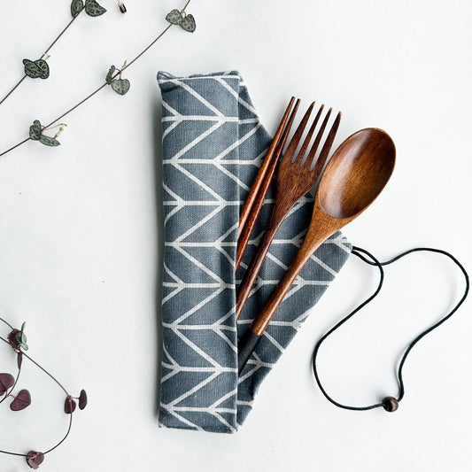 Reusable Natural Wood Cutlery Set