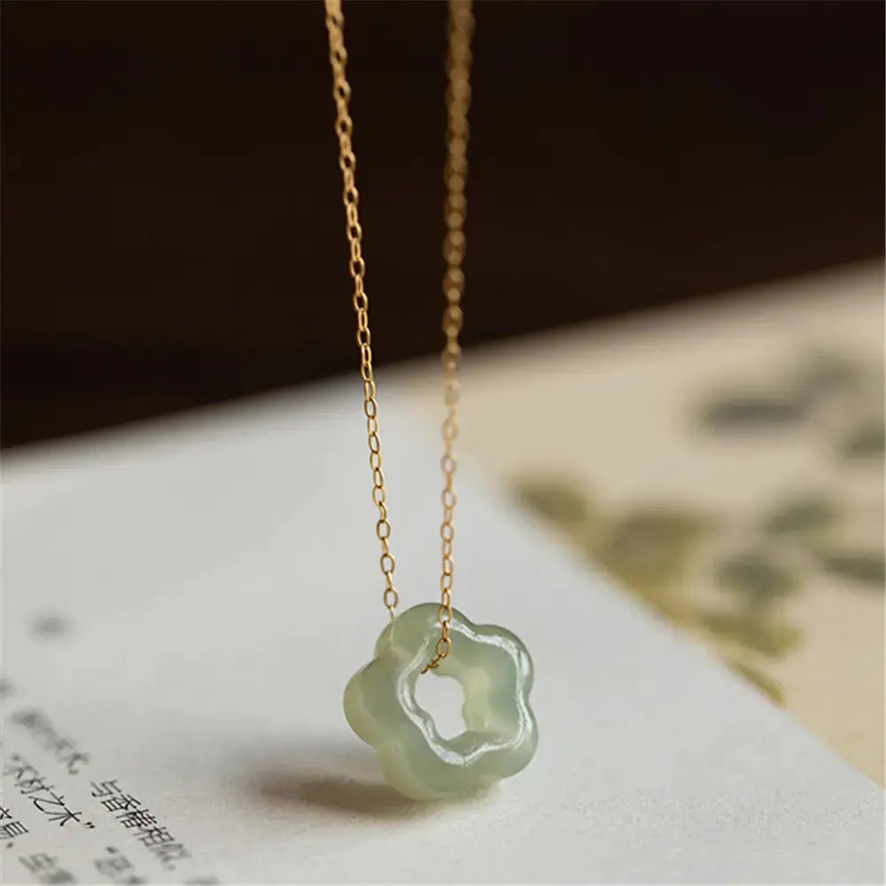Hetian Jade Plum Blossom Pendant Necklace BrightBox