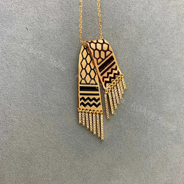 Stainless Steel Zircon Tassel Pendant Necklace BrightBox