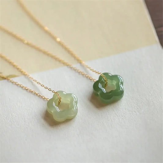 Hetian Jade Plum Blossom Pendant Necklace BrightBox
