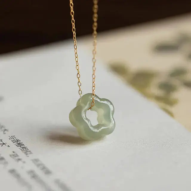 Hetian Jade Plum Blossom Pendant Necklace BrightBox