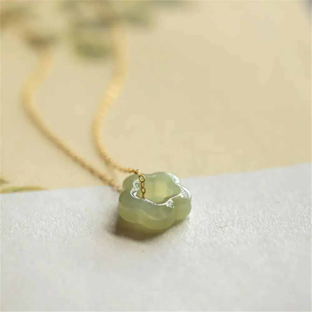 Hetian Jade Plum Blossom Pendant Necklace BrightBox