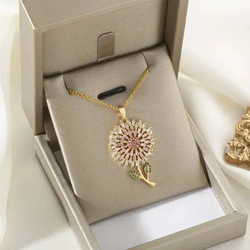 Never Fade Pink Sunflower Pendant Necklace BrightBox