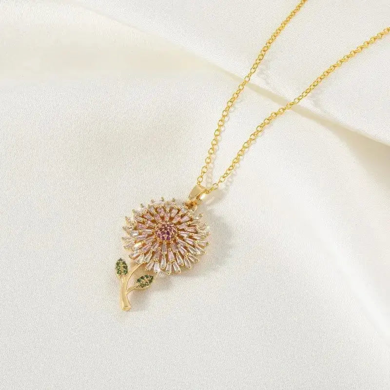 Never Fade Pink Sunflower Pendant Necklace BrightBox