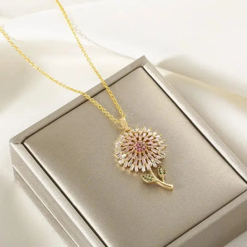 Never Fade Pink Sunflower Pendant Necklace BrightBox