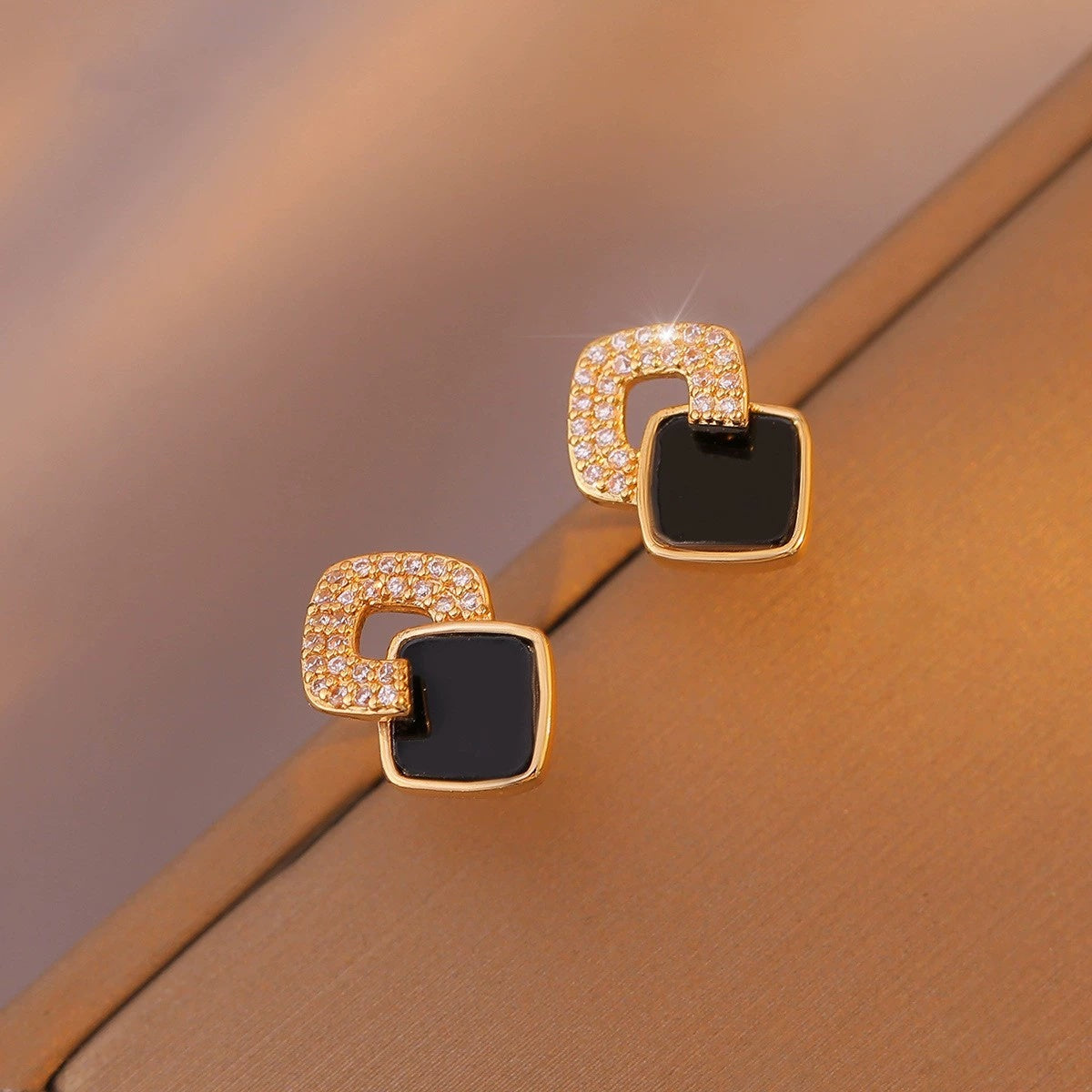Women's Cross Black Square Earrings