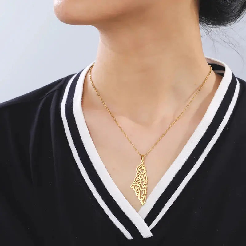 Arabic Calligraphy Palestine Pendant Necklace BrightBox