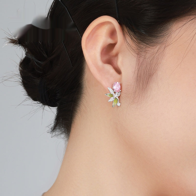 Green Palm Leaf Stud Earrings