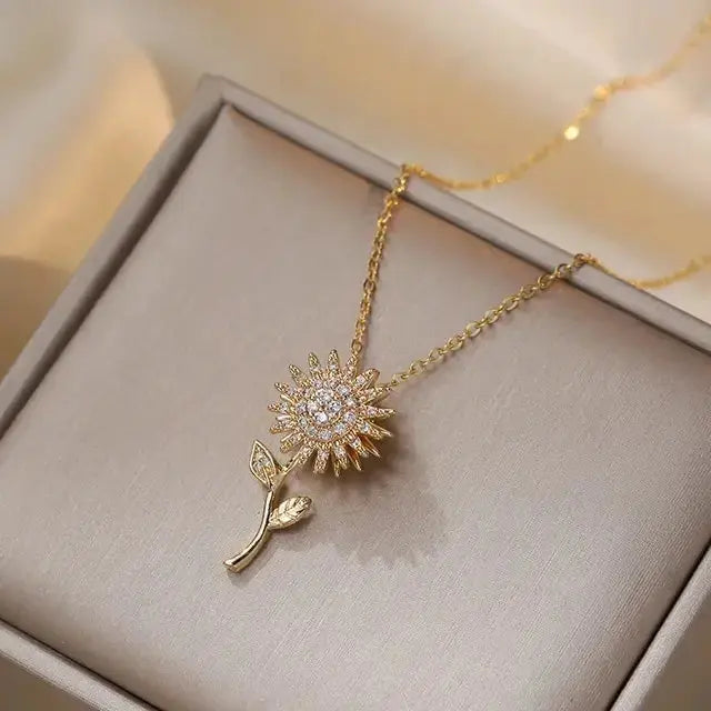 Double-layer Rotatable Sunflower Necklaces BrightBox