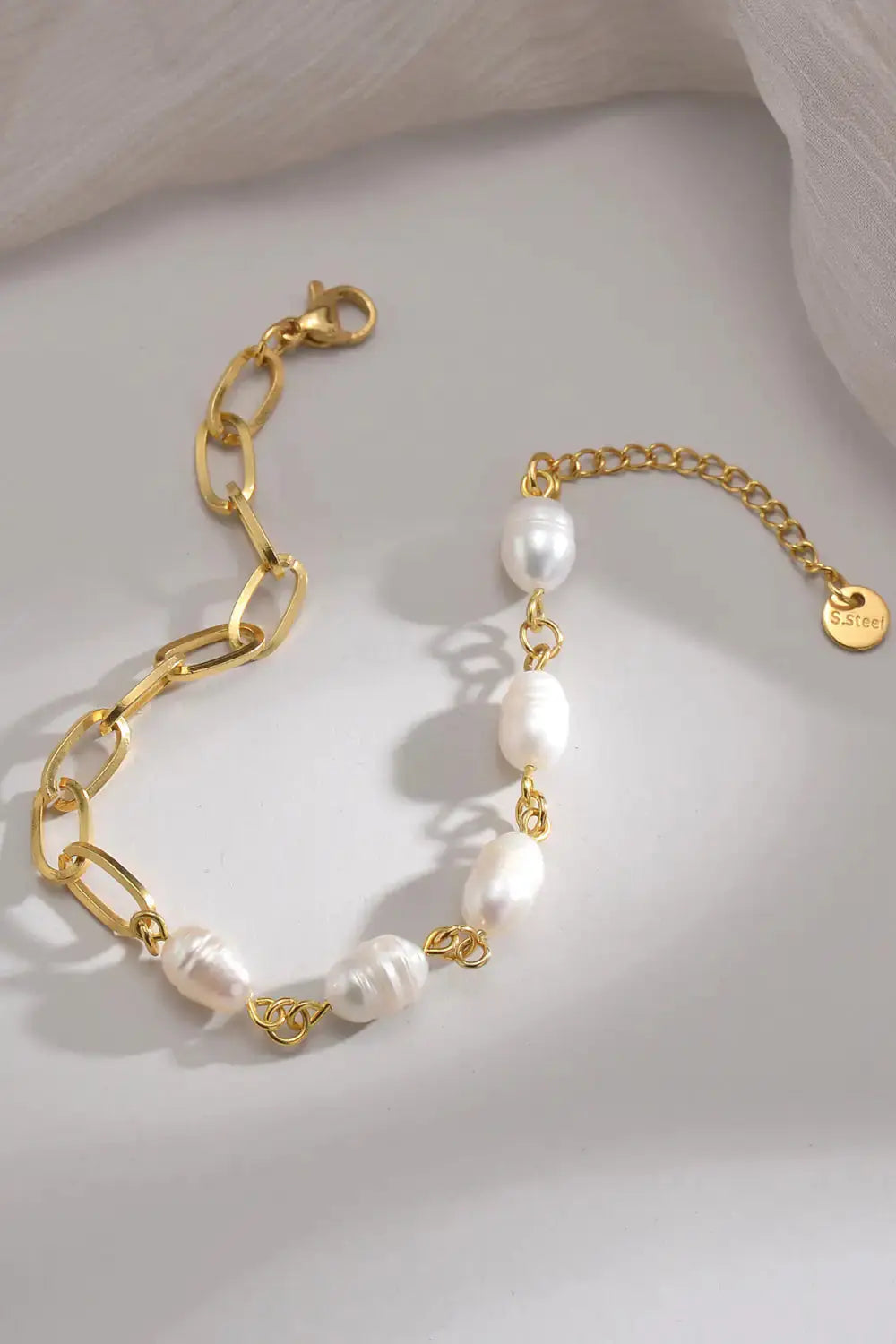 Half Pearl Half Chain Stainless Steel Bracelet BrightBox