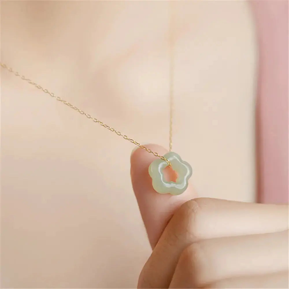 Hetian Jade Plum Blossom Pendant Necklace BrightBox