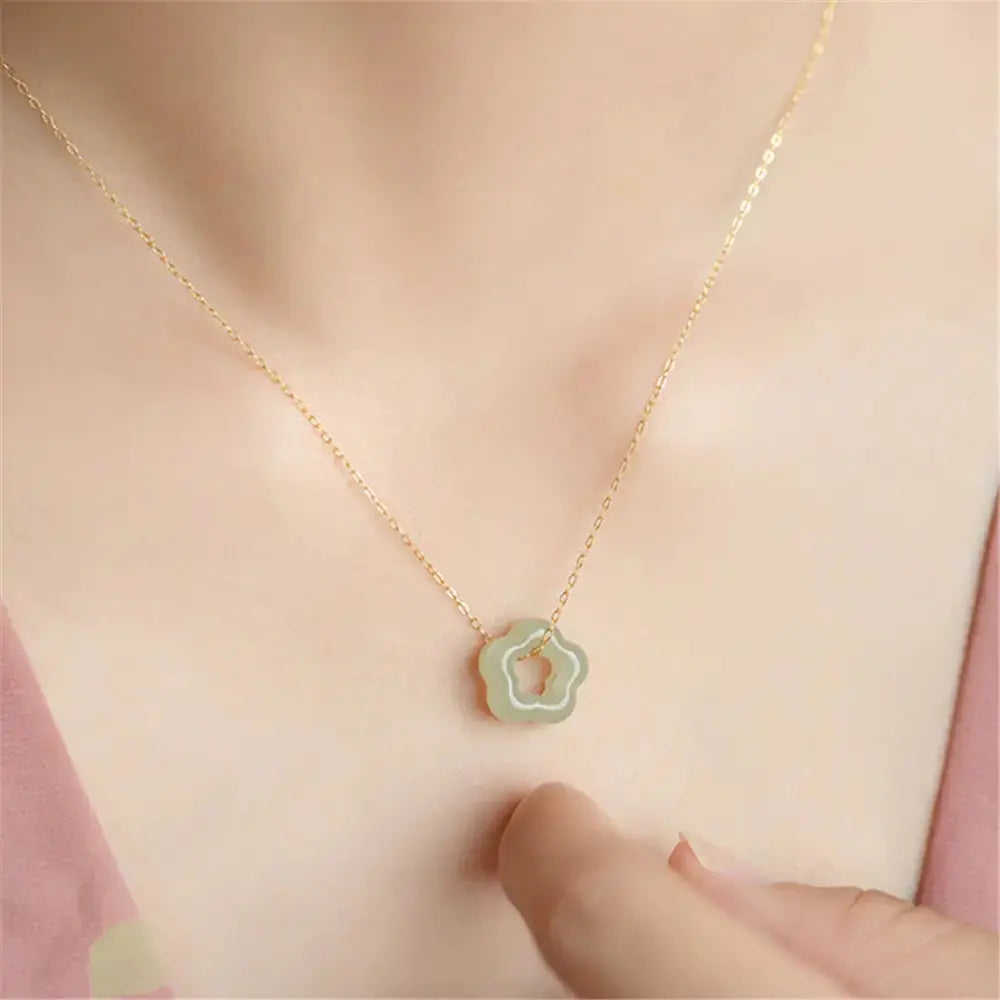 Hetian Jade Plum Blossom Pendant Necklace BrightBox