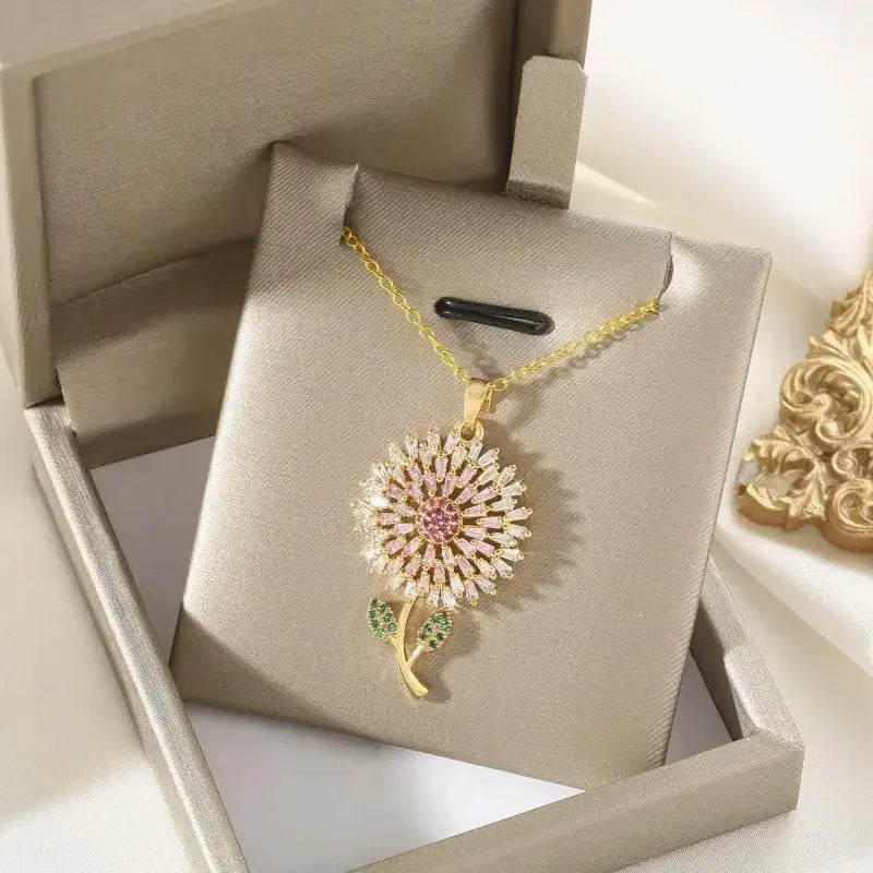 Never Fade Pink Sunflower Pendant Necklace BrightBox