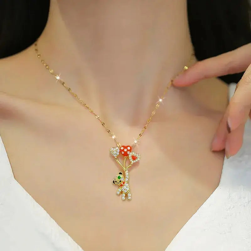 Trend Balloon Bear Full Zircon Necklace BrightBox