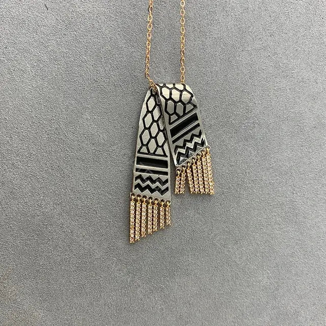 Stainless Steel Zircon Tassel Pendant Necklace BrightBox