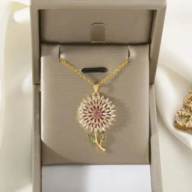 Never Fade Pink Sunflower Pendant Necklace BrightBox