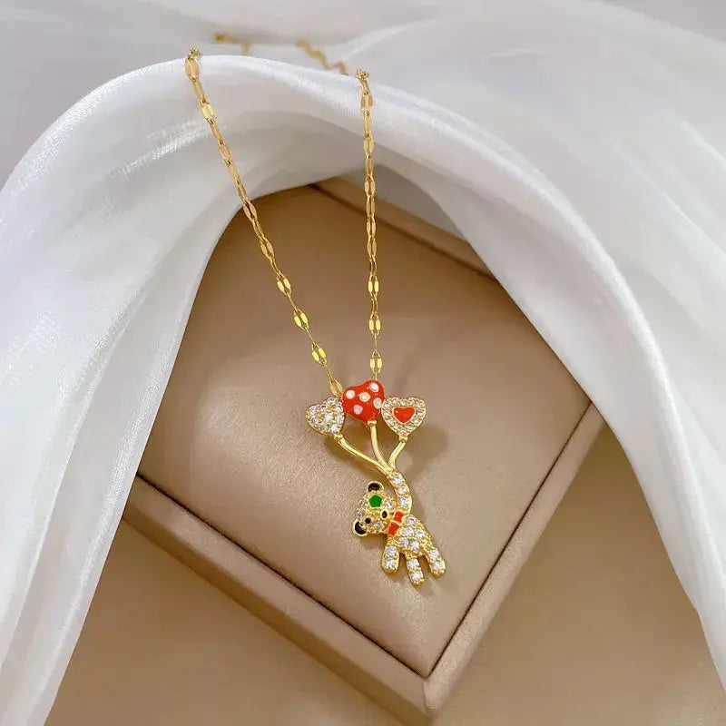 Trend Balloon Bear Full Zircon Necklace BrightBox