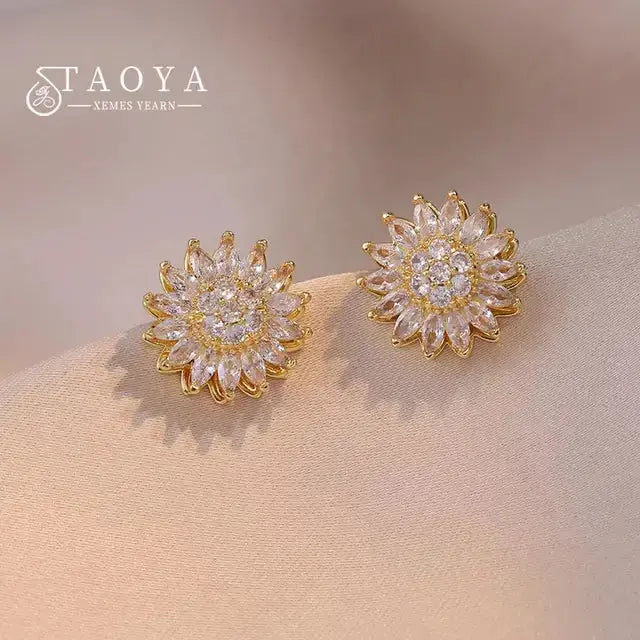 Rotatable Sunflower Zircon Earrings Set BrightBox